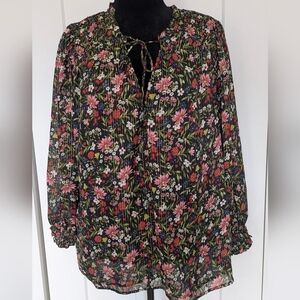 Old Navy Women's Blouse Floral Plus Sz 2X Long Sleeve V-Neck Pullover Top Lined